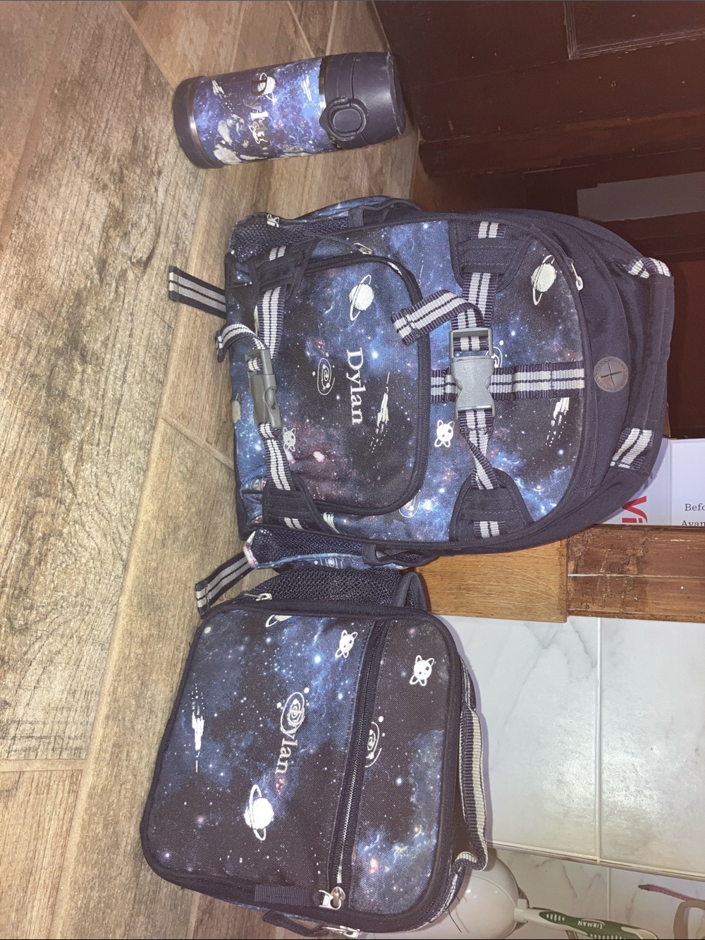 POTTERY BARN SMALL MACKENZIE NAVY GALAXY BACKPACK, LUNCHBOX / WATER-BOTTLE SET